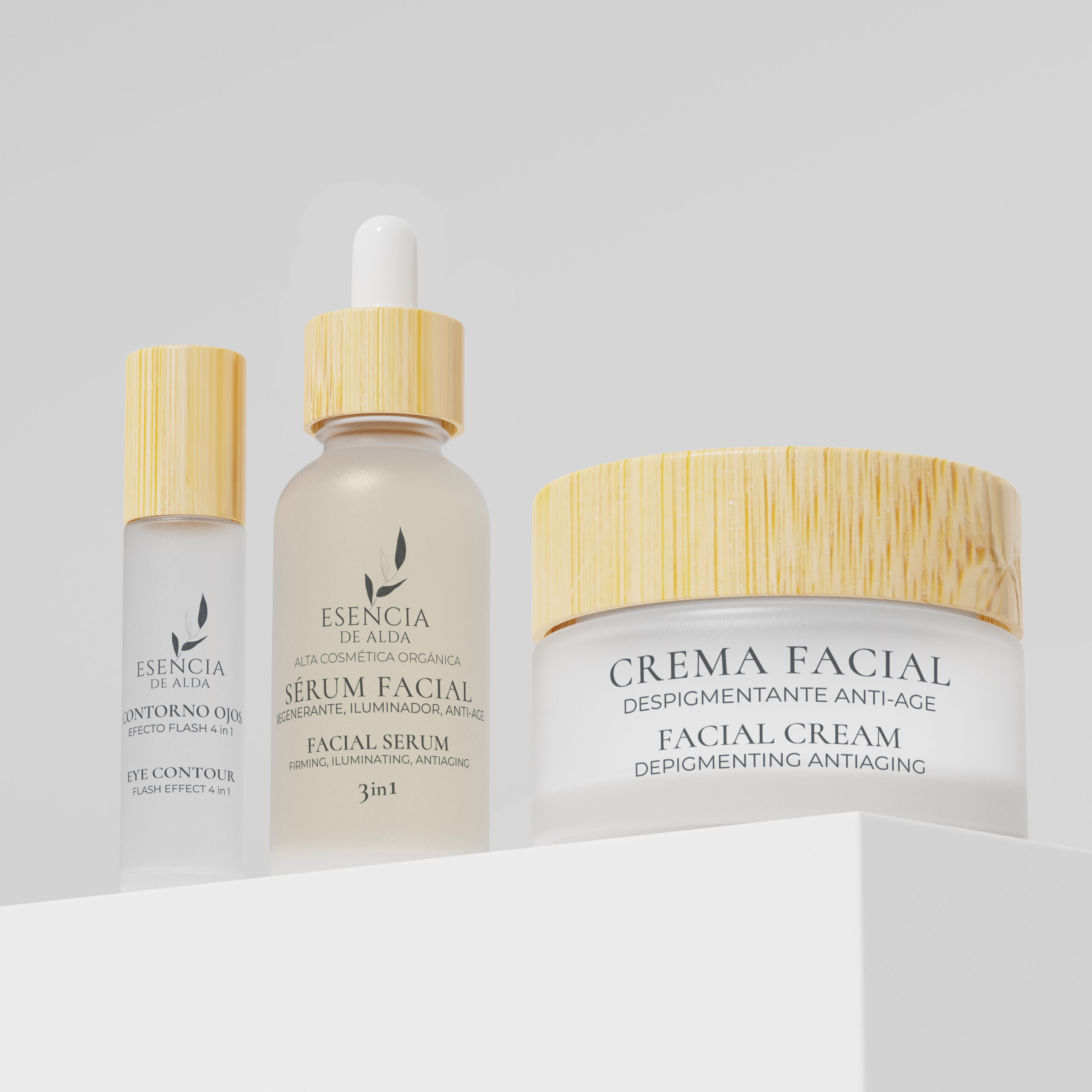 SET PLATINUM | Contorno de Ojos + Sérum Facial 3 en 1 + Crema Despigmentante Antiedad